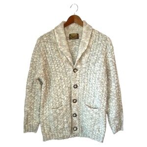 Vintage Tundra 100% Virgin Wool Knit Shawl Collar Cardigan Button Up Sweater L